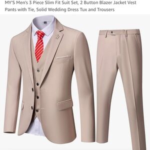 Men's 3 Piece Slim Fit Suit Set, 2 Button Blazer Jacket pants. Worn once.